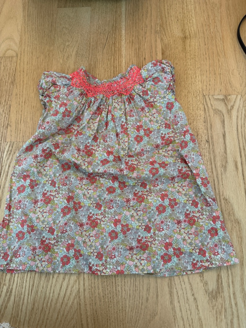 Bonpoint Floral Smocked Tank Top - Coral, Pink, Green